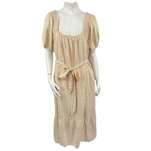 Lane Bryant Linen Blend Smocked Shoulder Square Neck Midi Dress Plus Size 18/20